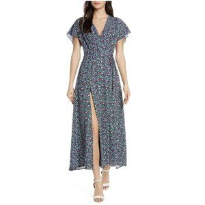 NWT French Connection Womens 2 Floral Faux Wrap Maxi Dress A Line Eden Frances